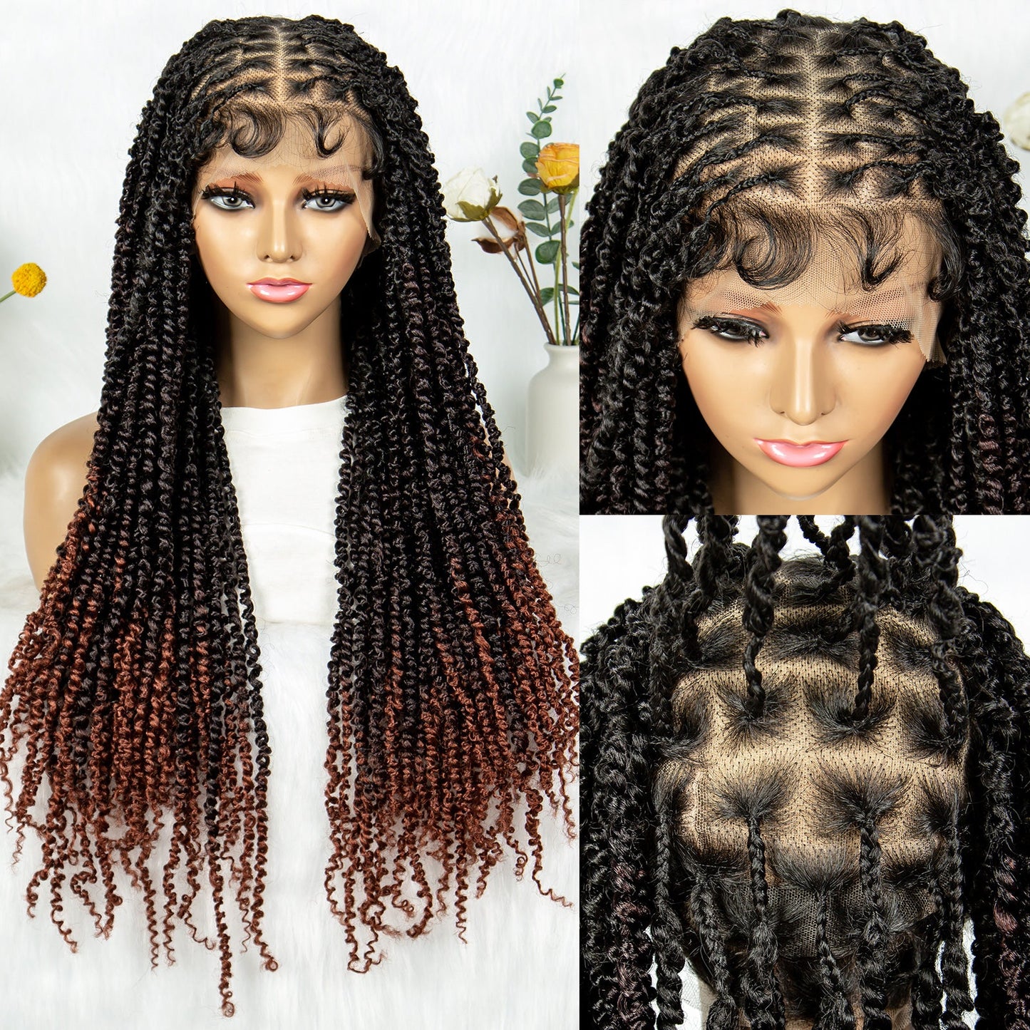 S SEDITTYHAIR Wig Synthetic Braided Wig Full Lace Twisted Braids Hair Wig for Black Women Girls 26 inches