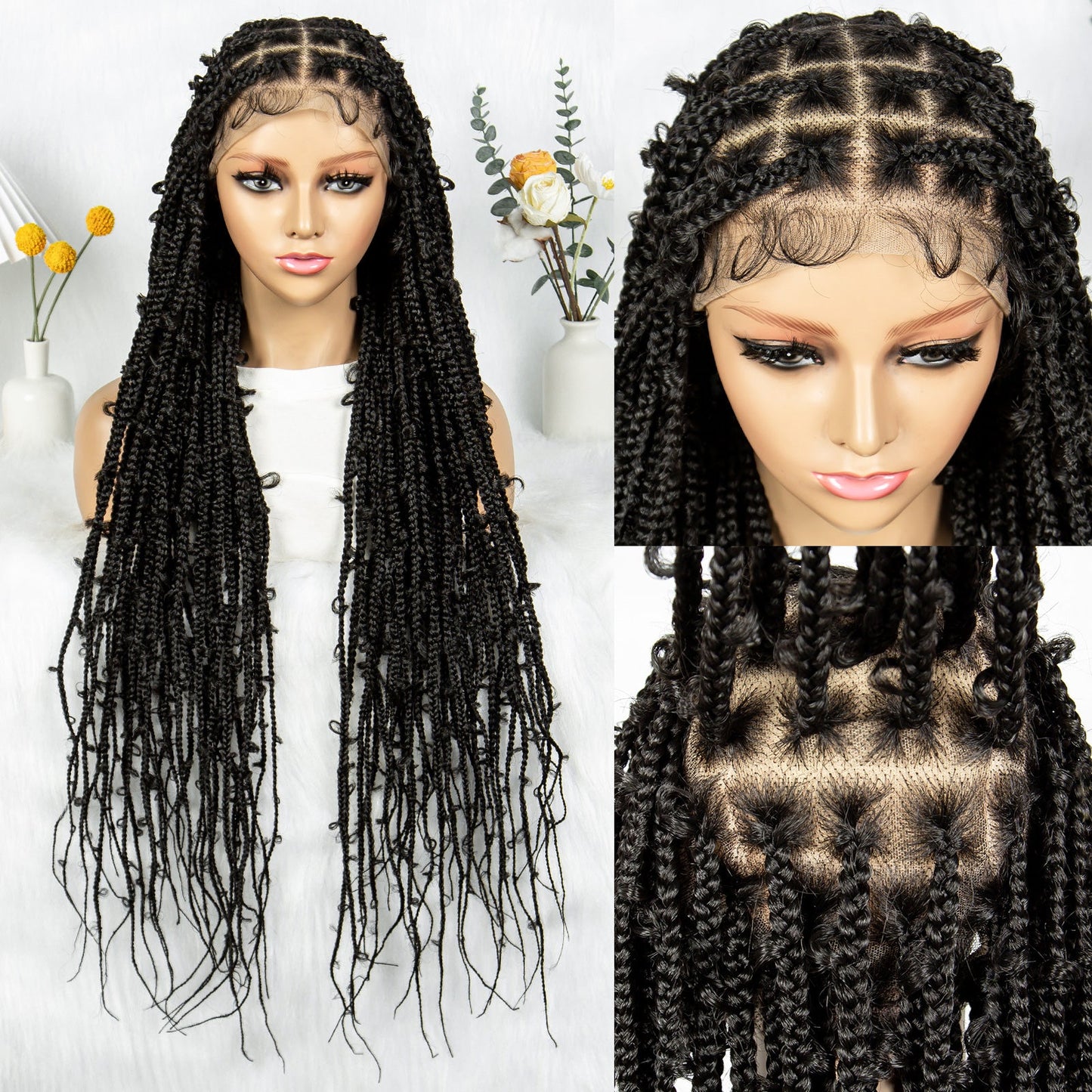 S SEDITTYHAIR Synthetic Braided Wig Full Lace Knotless Box Braids Hair Wig for Black Women 34 inches