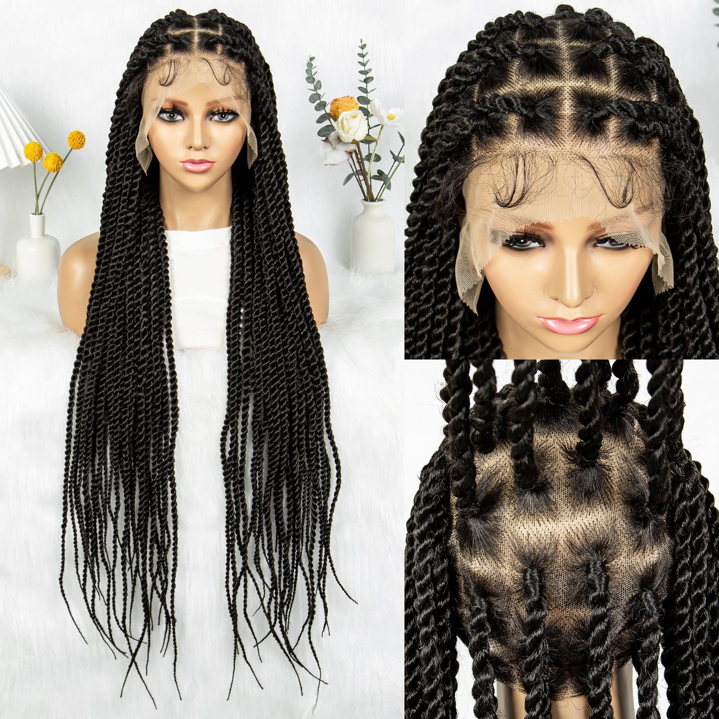 S SEDITTYHAIR Wig Full Lace Twisted Braids Hair Wig Synthetic Braided Wig 34 inches for Black Women