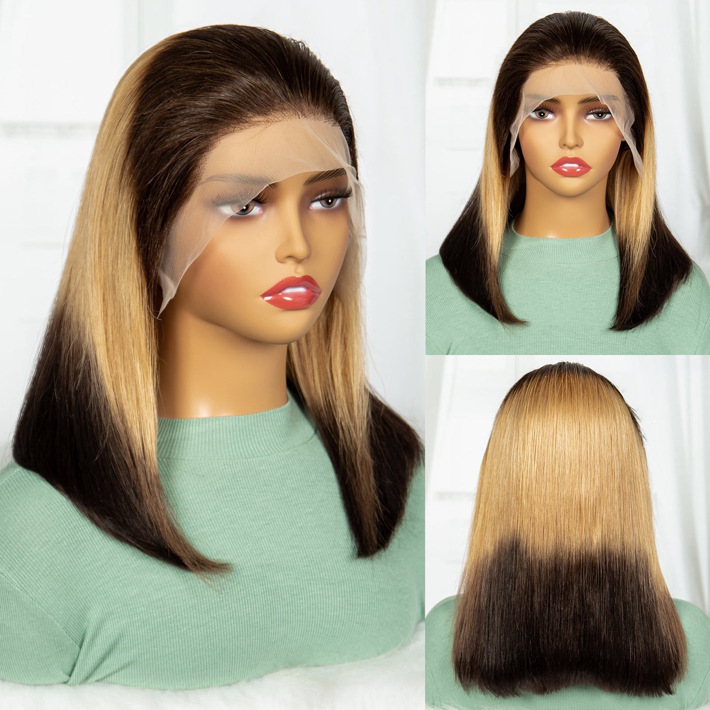 S SEDITTYHAIR Double Drawn Human Hair Wig 13*4 Lace Ombre Brown Bob Straight 200% Density