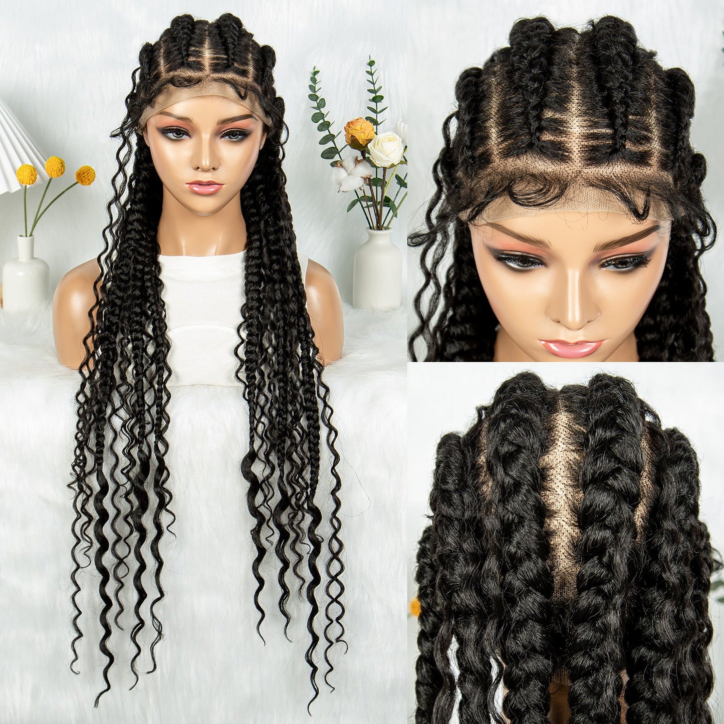 S SEDITTYHAIR Full Lace Wig Synthetic Knotless Boho Braids Curly With Baby Hair 34 inch