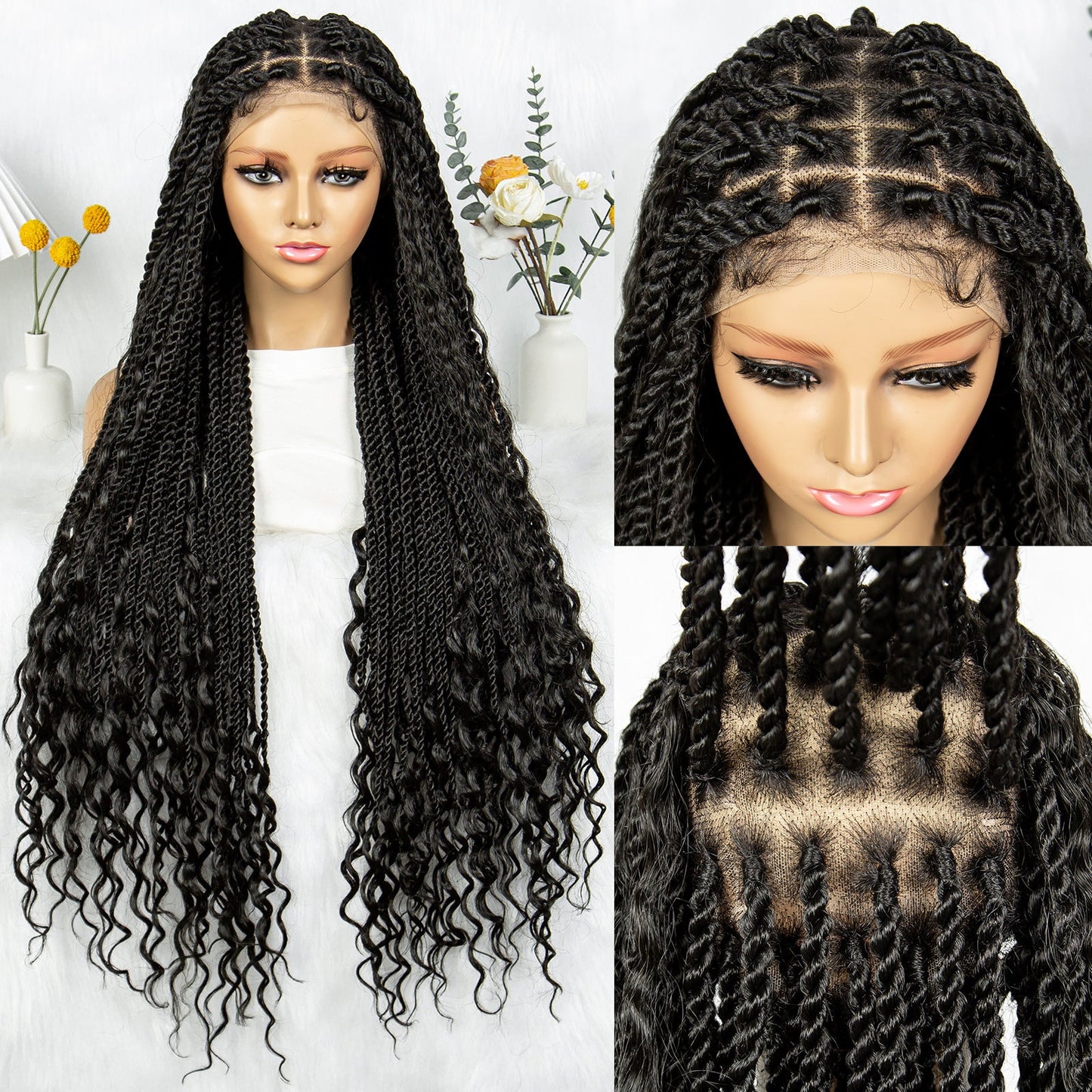 S SEDITTYHAIR Wig Full Lace Twisted Boho Braided Wig Synthetic Braids Hair Wig for Black Women 36 inches