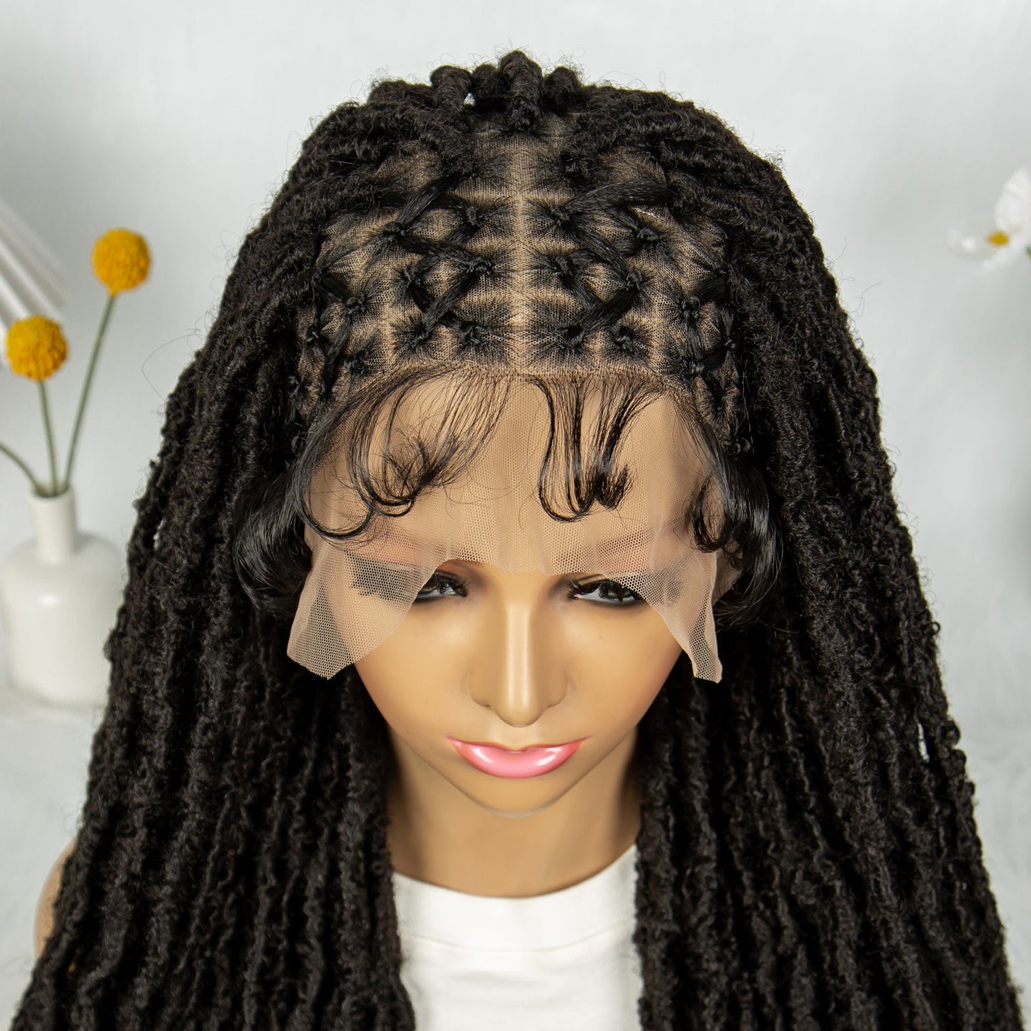 S SEDITTYHAIR Synthetic Full Lace Cornrow Locs Braided Wig Hair 28"