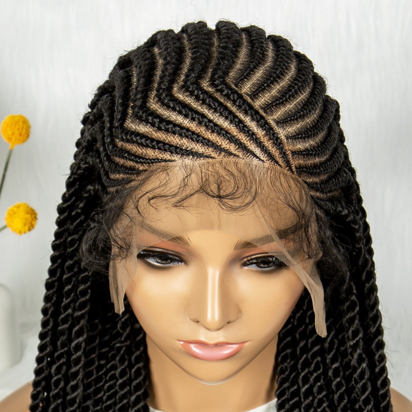 S SEDITTYHAIR Cornrow Twisted Braided Wig Synthetic Full Lace Hair Wig 32"