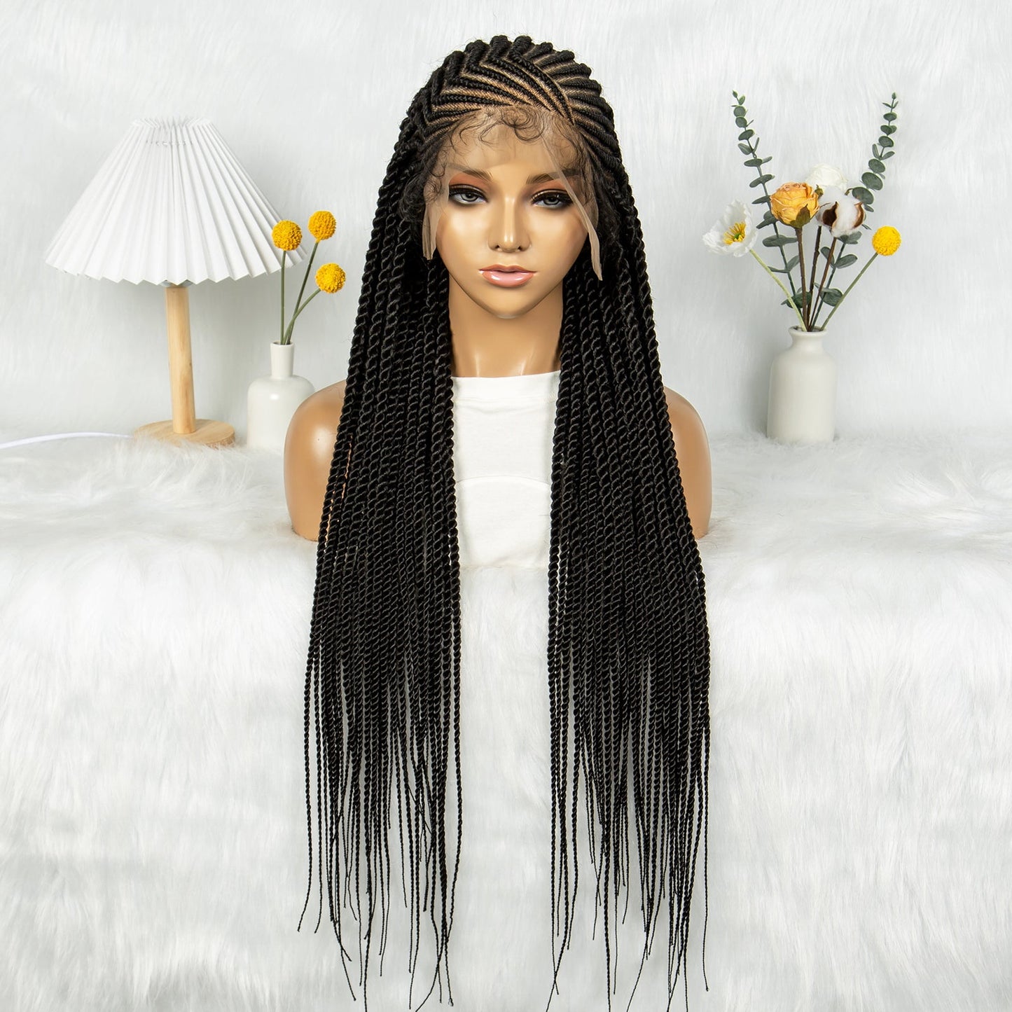 S SEDITTYHAIR Cornrow Twisted Braided Wig Synthetic Full Lace Hair Wig 32"