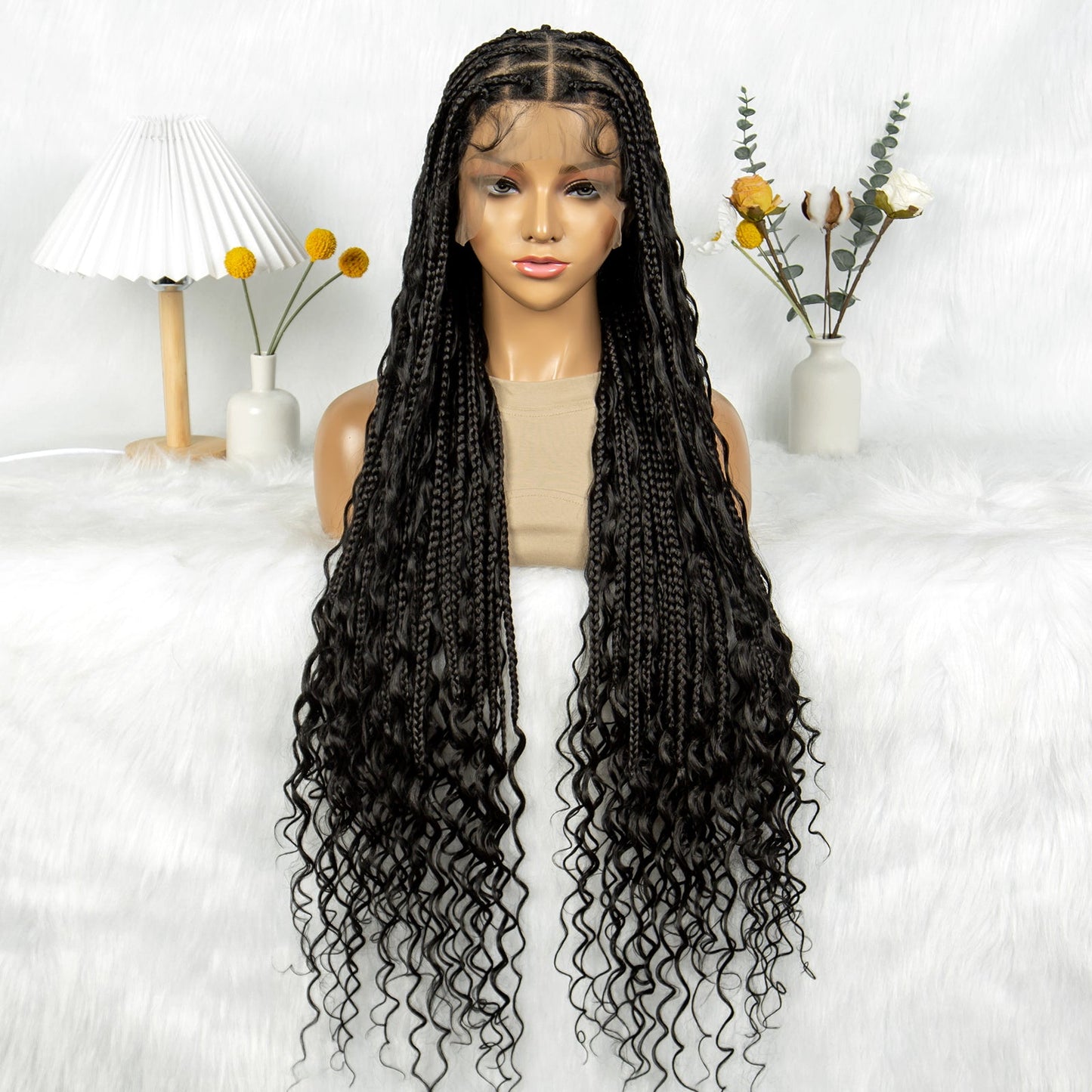 S SEDITTYHAIR Boho Braided Wig Synthetic Full Lace Hair Wig 38"