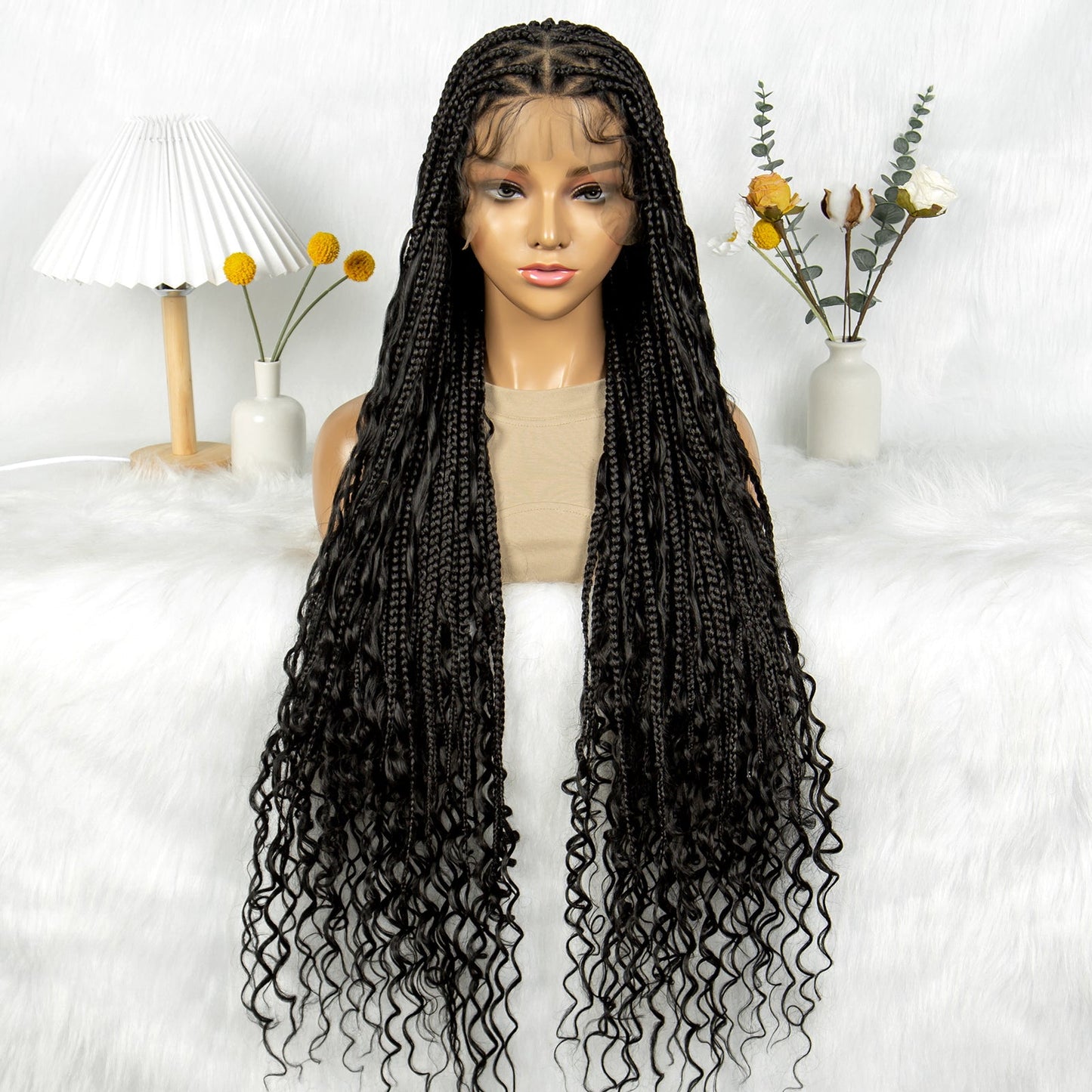 S SEDITTYHAIR Full Lace Boho Braided Wig Synthetic Hair Wig 38"