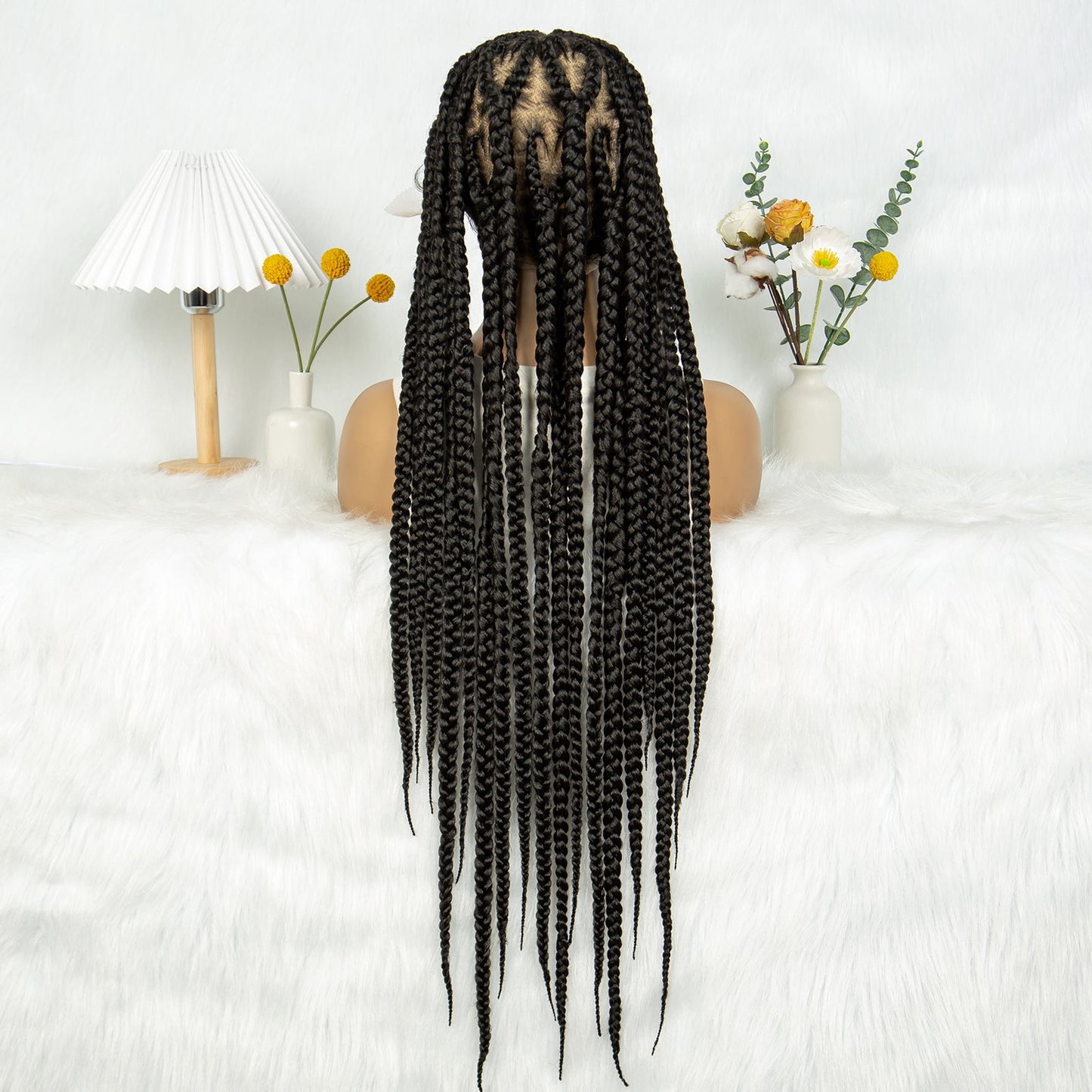 S SEDITTYHAIR Box Cornrow Braided Wig Synthetic Full Lace Braided Wig Box Braids Hair 32"