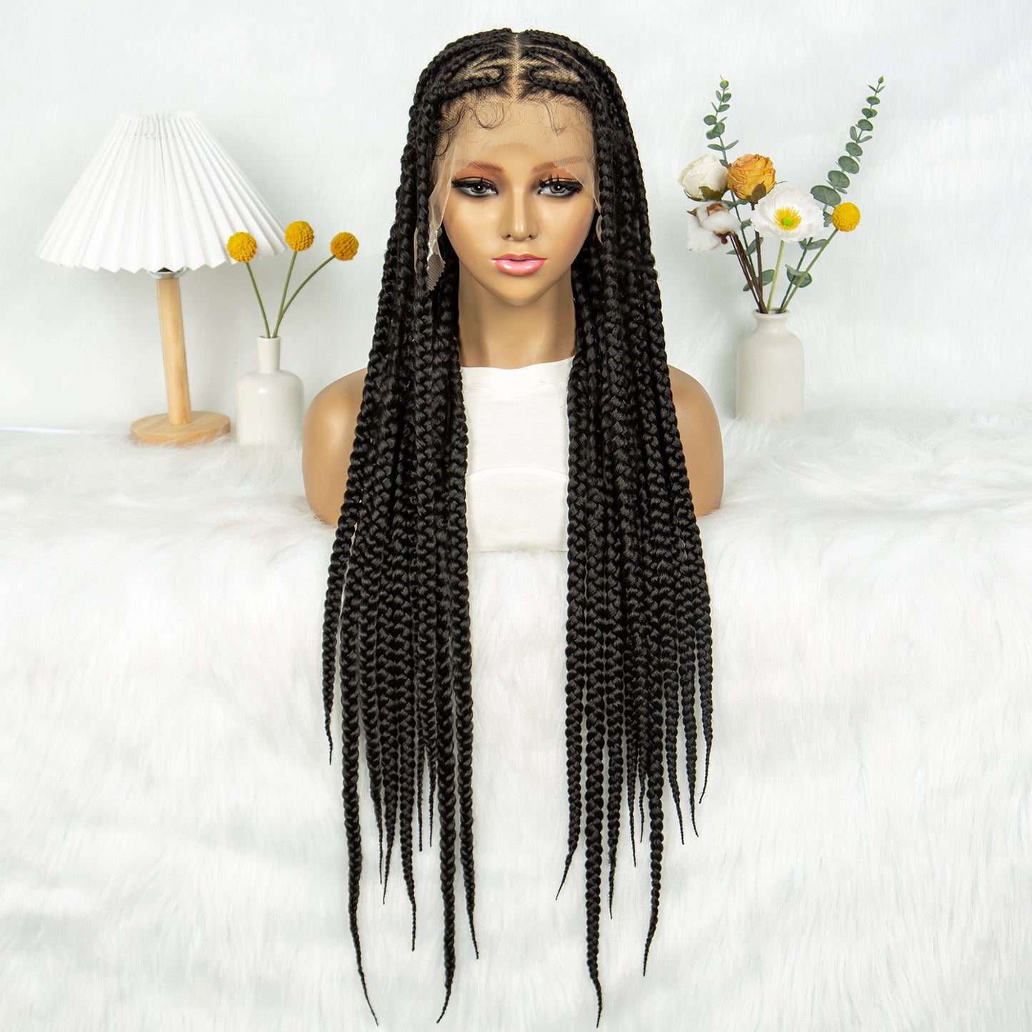 S SEDITTYHAIR Box Cornrow Braided Wig Synthetic Full Lace Braided Wig Box Braids Hair 32"