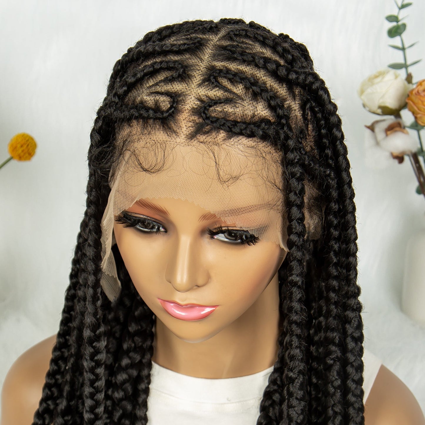 S SEDITTYHAIR Box Cornrow Braided Wig Synthetic Full Lace Braided Wig Box Braids Hair 32"