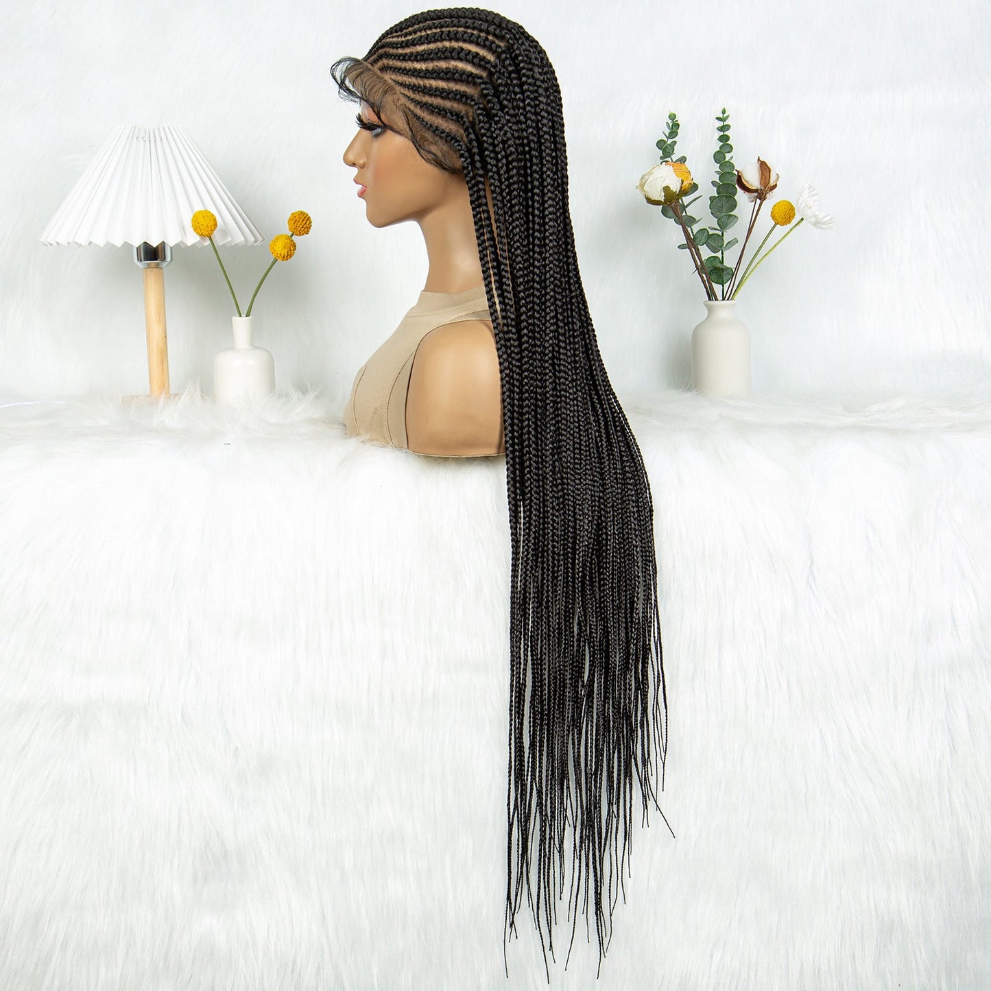 S SEDITTYHAIR Box Cornrow Braided Wig Synthetic Full Lace Hair Wig 34"