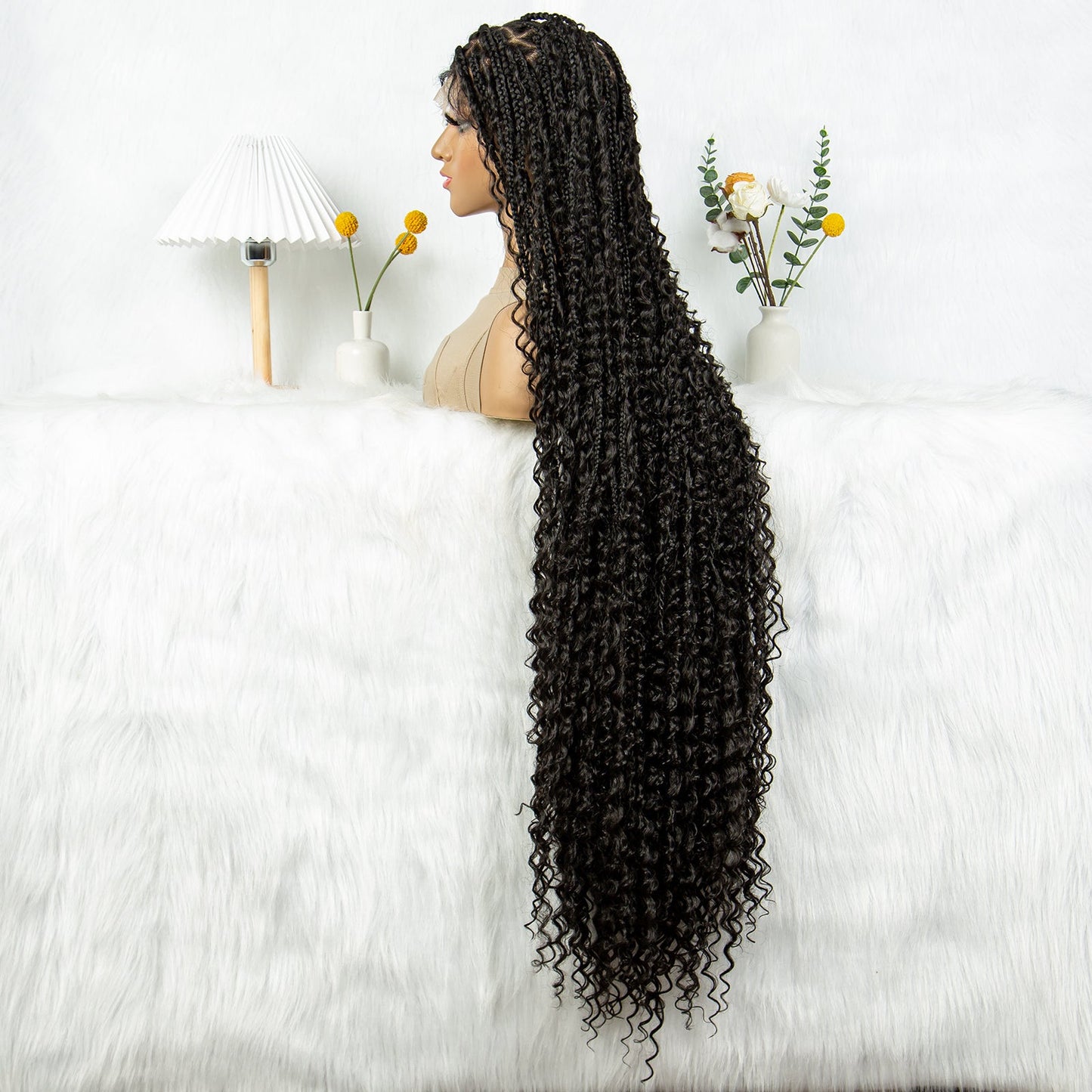 S SEDITTYHAIR Boho Braided Wig Synthetic Full Lace Knotless Box Braids Hair Wig 40 inches