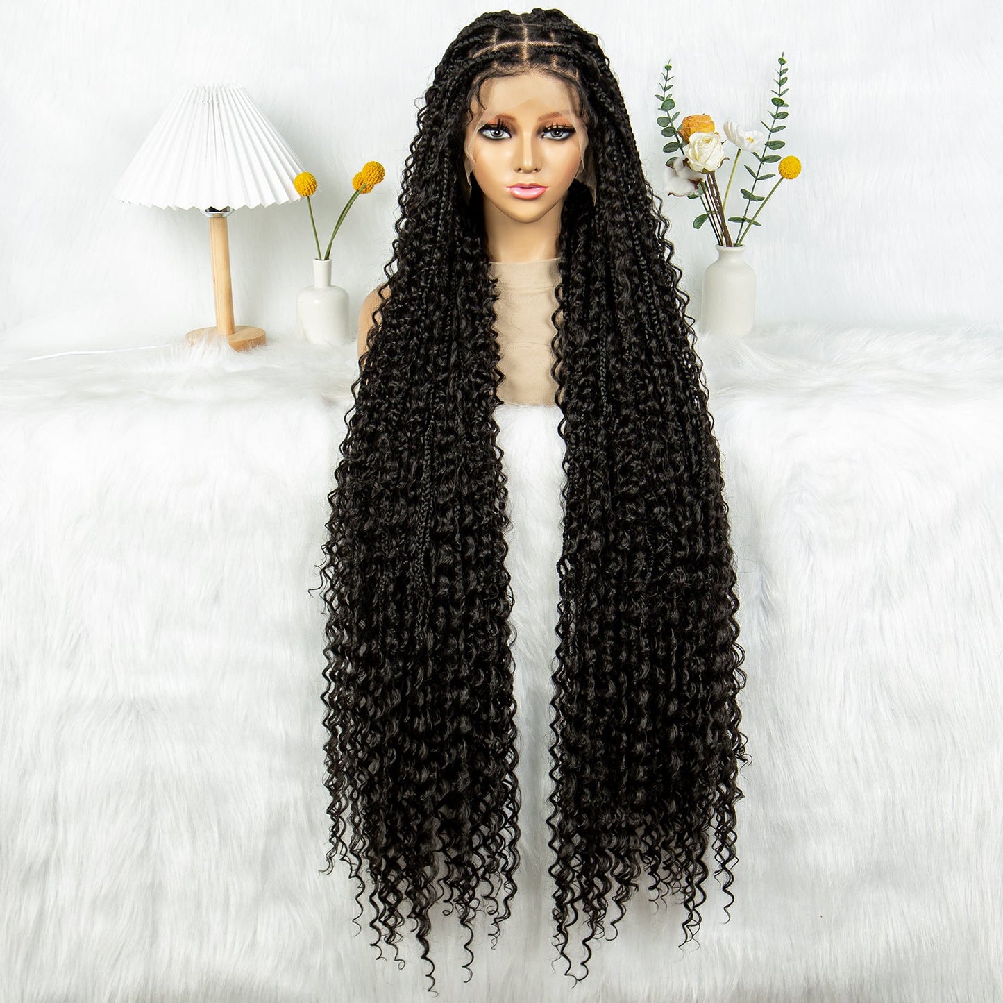 S SEDITTYHAIR Boho Braided Wig Synthetic Full Lace Knotless Box Braids Hair Wig 40 inches
