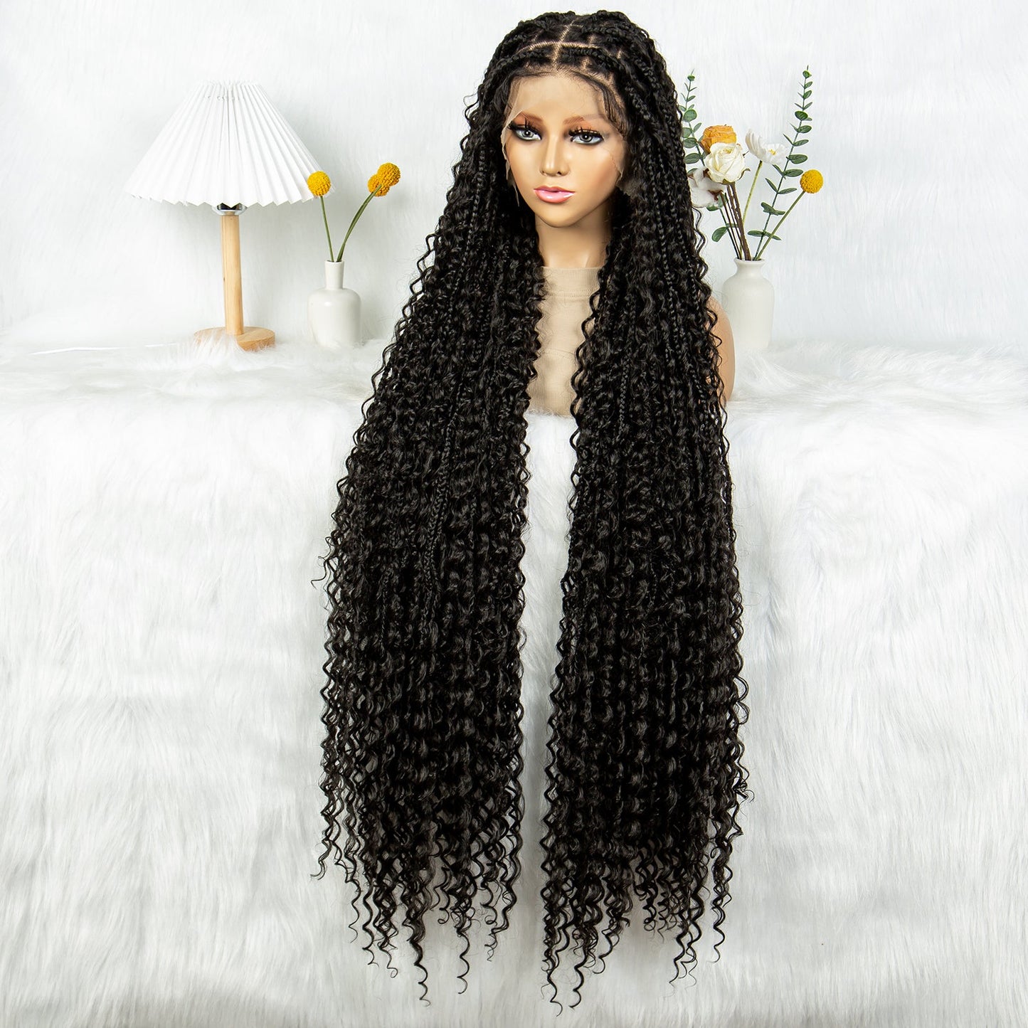 S SEDITTYHAIR Boho Braided Wig Synthetic Full Lace Knotless Box Braids Hair Wig 40 inches