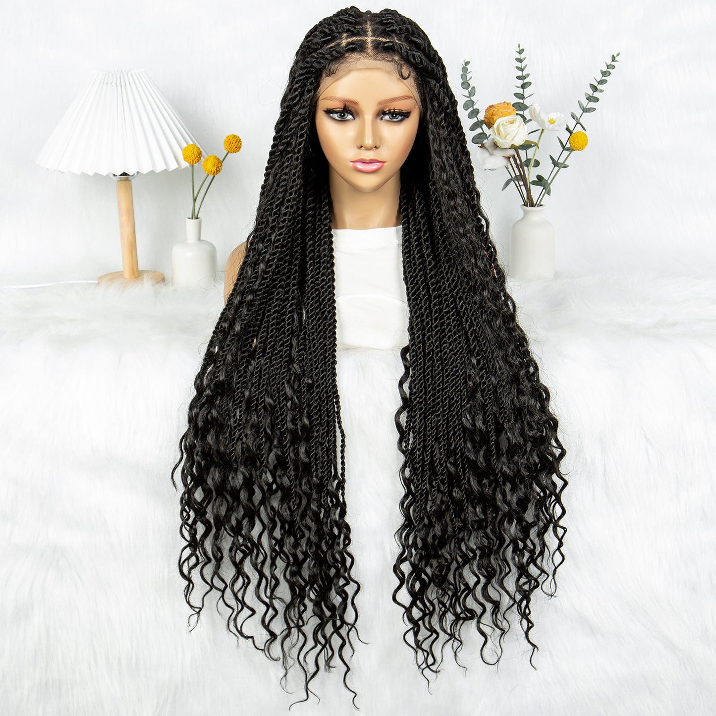 S SEDITTYHAIR Wig Full Lace Twisted Boho Braided Wig Synthetic Braids Hair Wig for Black Women 36 inches