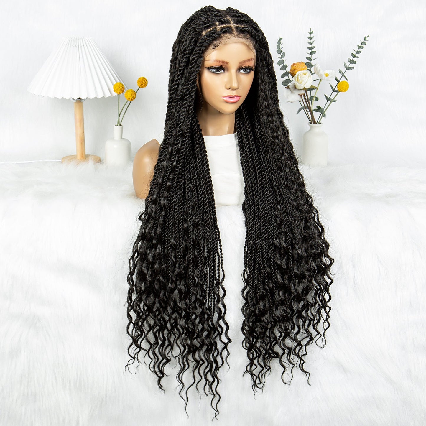 S SEDITTYHAIR Wig Full Lace Twisted Boho Braided Wig Synthetic Braids Hair Wig for Black Women 36 inches