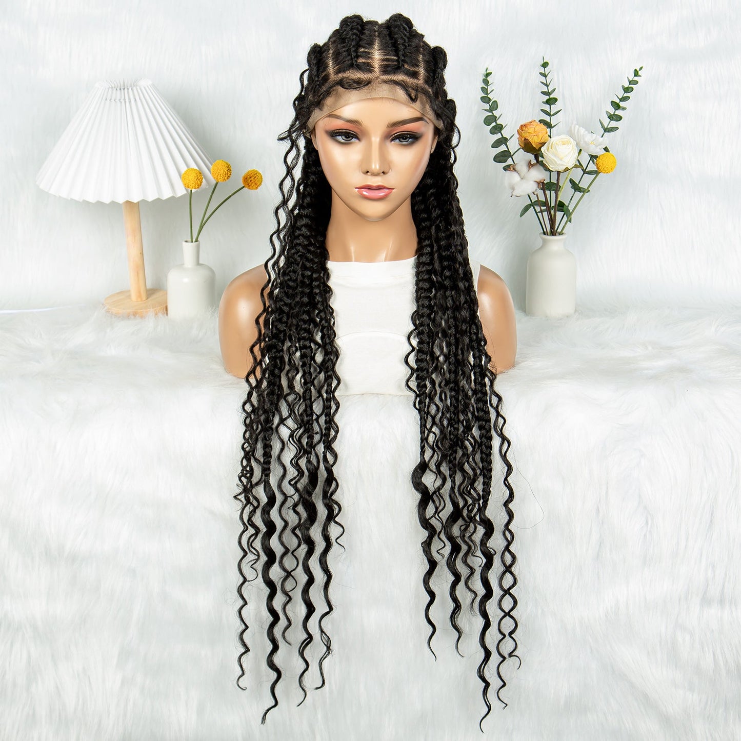 S SEDITTYHAIR Full Lace Wig Synthetic Knotless Boho Braids Curly With Baby Hair 34 inch