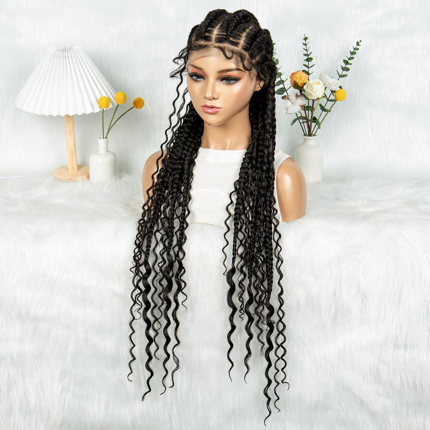 S SEDITTYHAIR Full Lace Wig Synthetic Knotless Boho Braids Curly With Baby Hair 34 inch