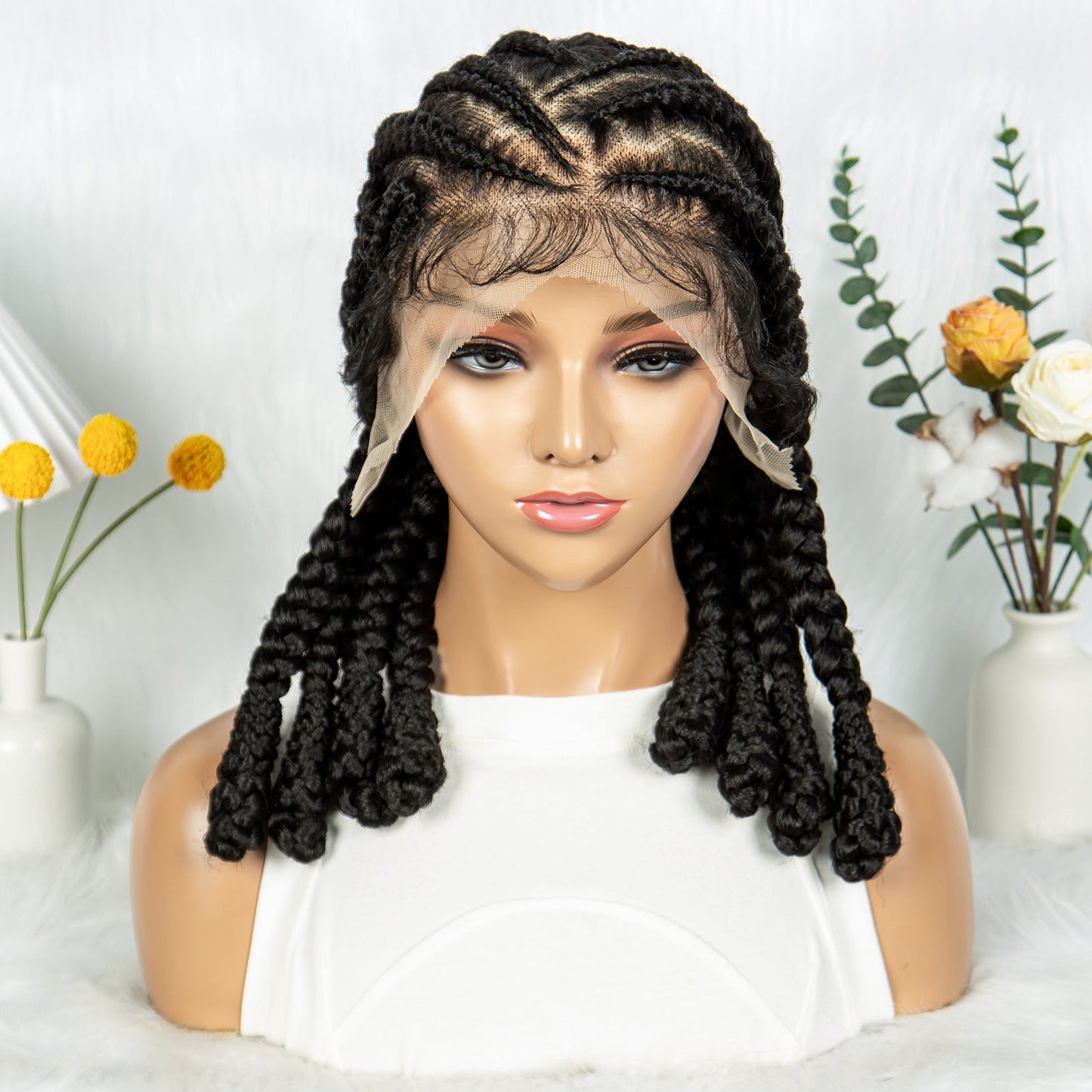S SEDITTYHAIR Full Lace Cornrow Braided Wigs Synthetic Stitch Braids with Bantu Knots