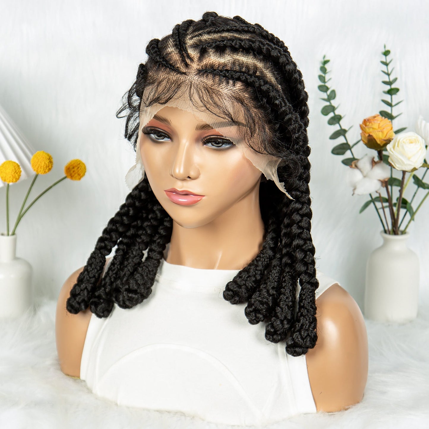 S SEDITTYHAIR Full Lace Cornrow Braided Wigs Synthetic Stitch Braids with Bantu Knots