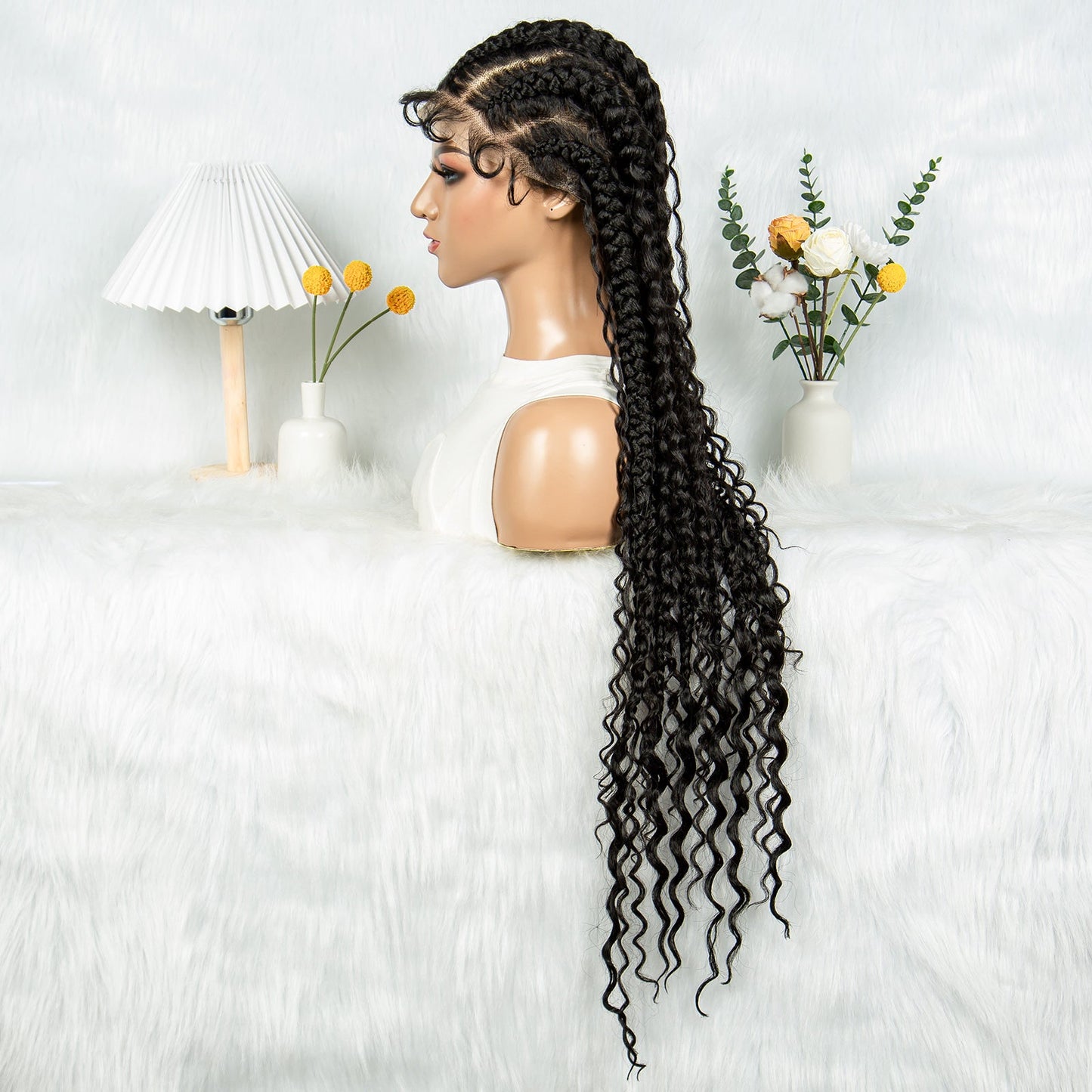 S SEDITTYHAIR Full Lace Wig Synthetic Knotless Boho Braids Curly With Baby Hair 34 inch