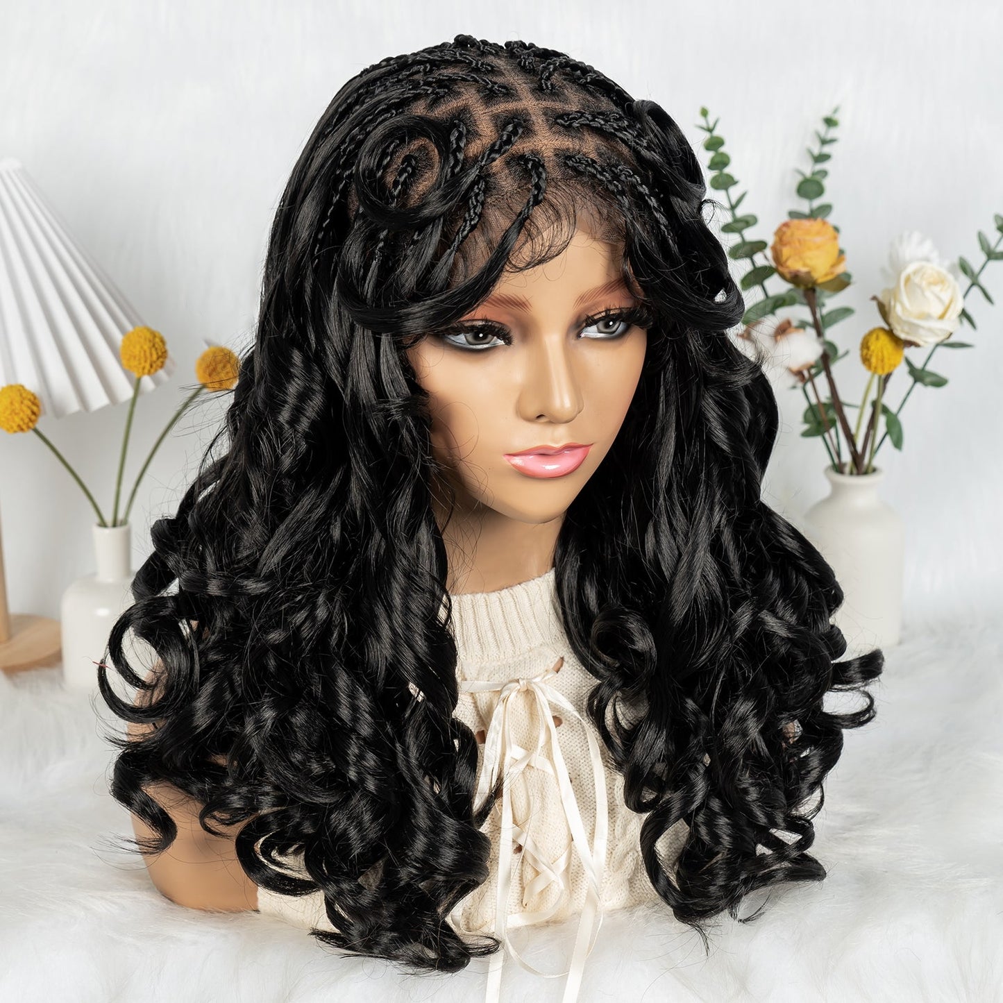 S SEDITTYHAIR Full Lace Wig Bashion Boho Curls Hairline Transition Braided Wigs 18 inch holiday
