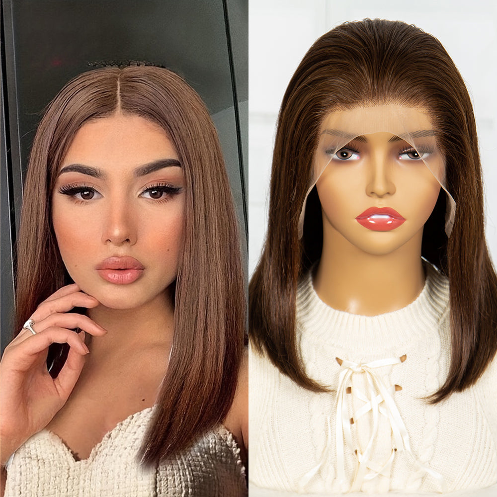 S SEDITTYHAIR 16" Human Hair Wig 13*4 Lace Front Bob Straight 200% Density