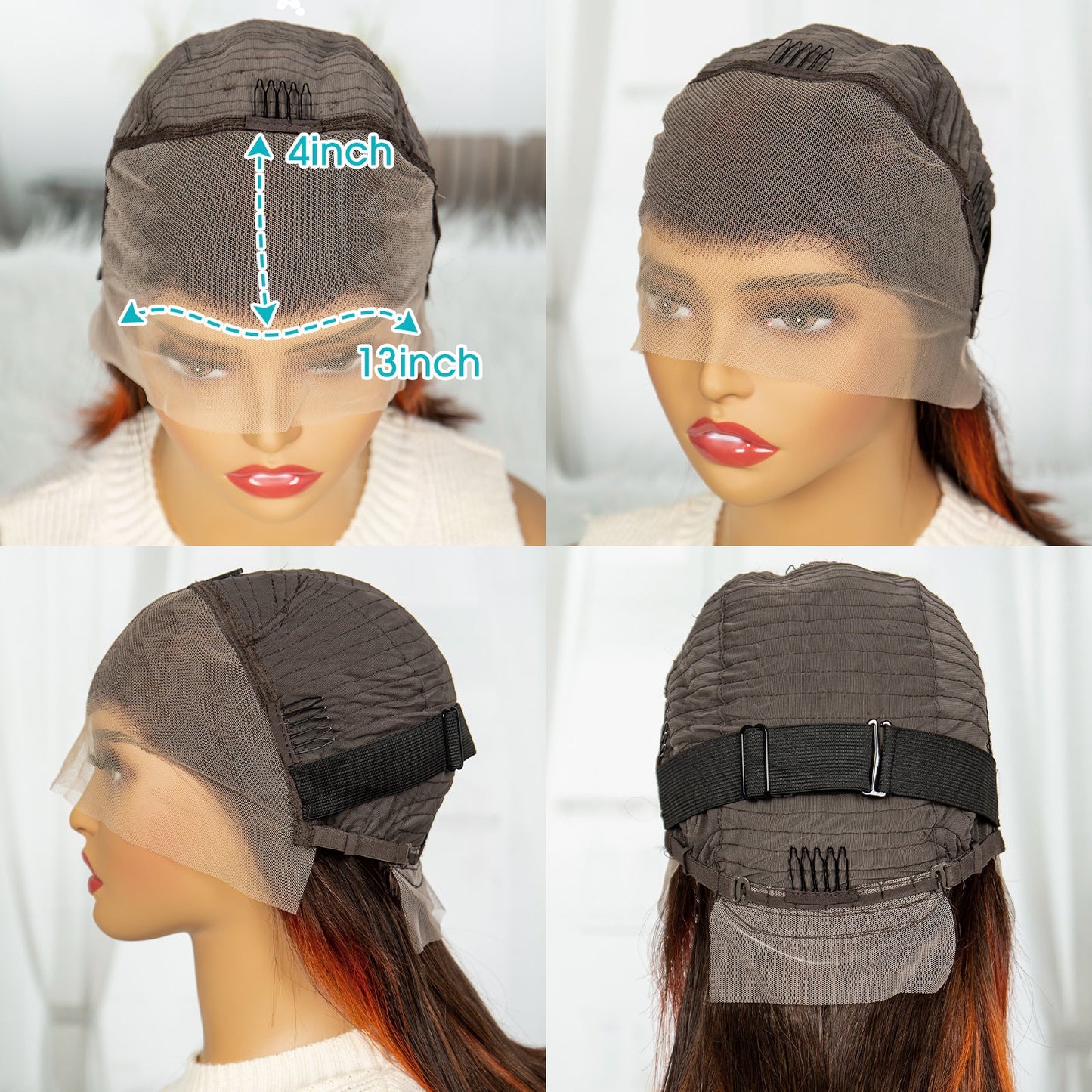 S SEDITTYHAIR 16" Ginger Highlight Human Hair Wig 12A Hair 13*4 Lace Front Straight 200% Density