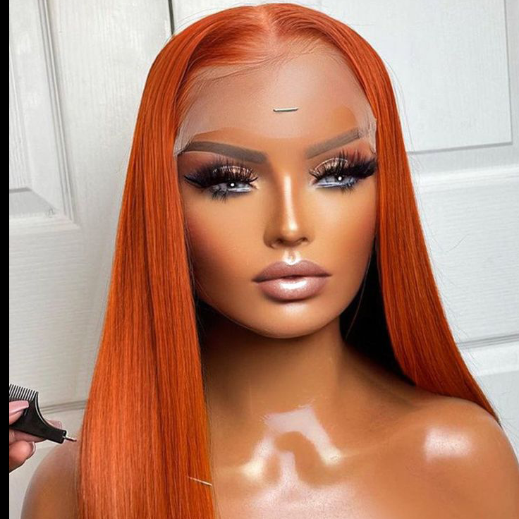 S SEDITTYHAIR 13x4 Lace HD Ginger Orange Straight Human Hair Wig 200% Density