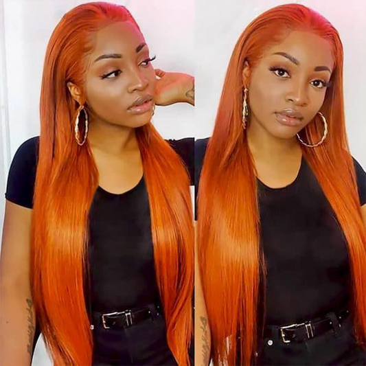 S SEDITTYHAIR 13x4 Lace HD Ginger Orange Straight Human Hair Wig 200% Density