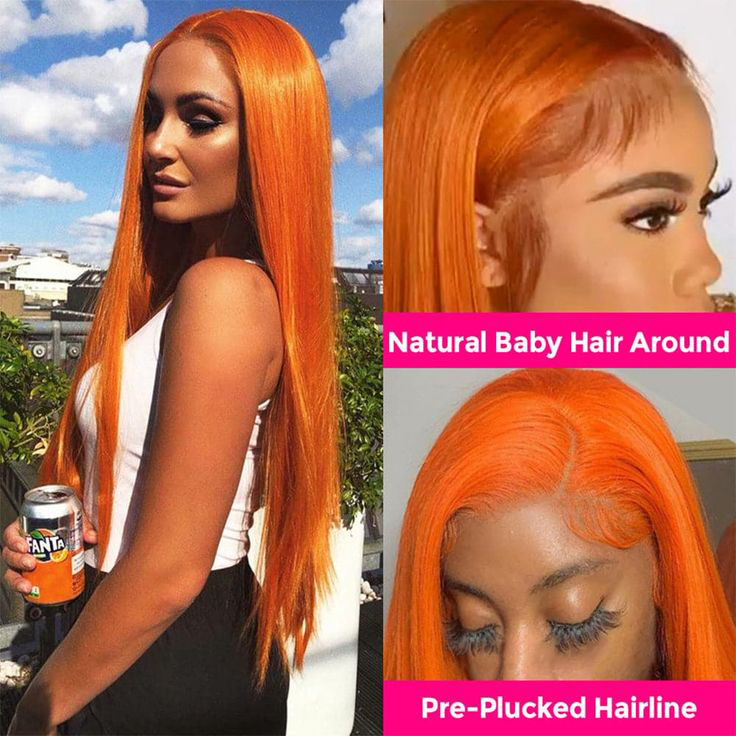 S SEDITTYHAIR 13x4 Lace HD Ginger Orange Straight Human Hair Wig 200% Density
