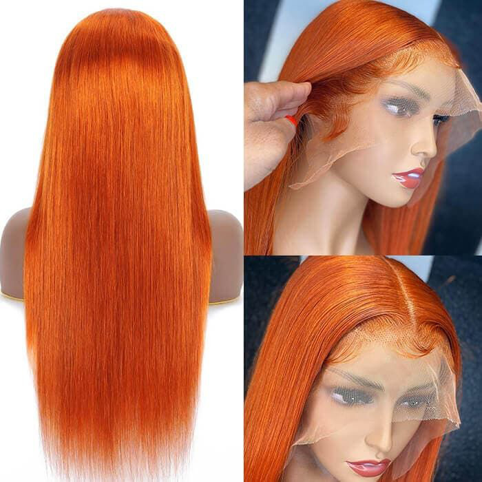 S SEDITTYHAIR 13x4 Lace HD Ginger Orange Straight Human Hair Wig 200% Density