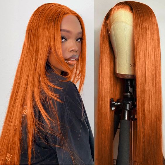 S SEDITTYHAIR 13x4 Lace HD Ginger Orange Straight Human Hair Wig 200% Density