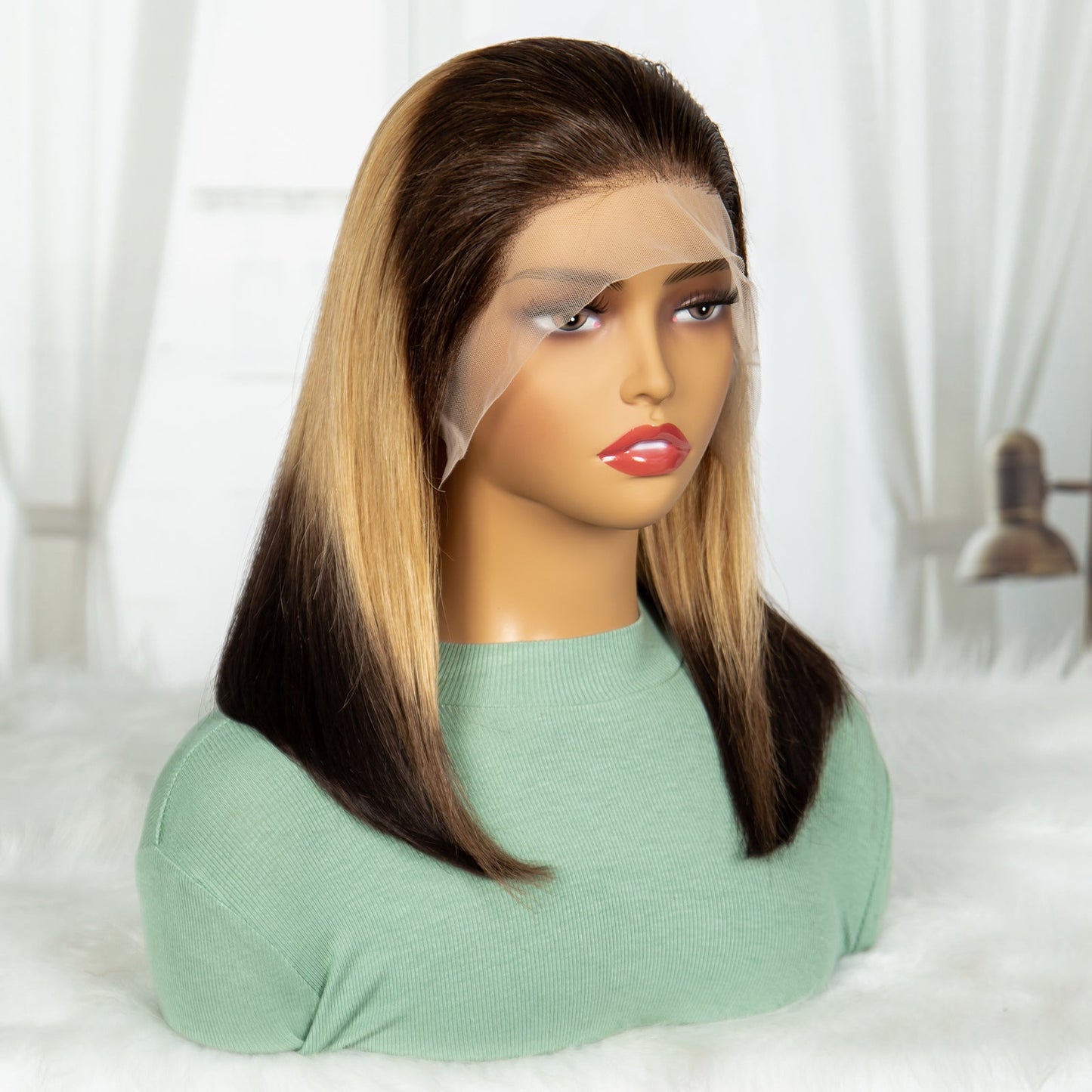 S SEDITTYHAIR Double Drawn Human Hair Wig 13*4 Lace Ombre Brown Bob Straight 200% Density