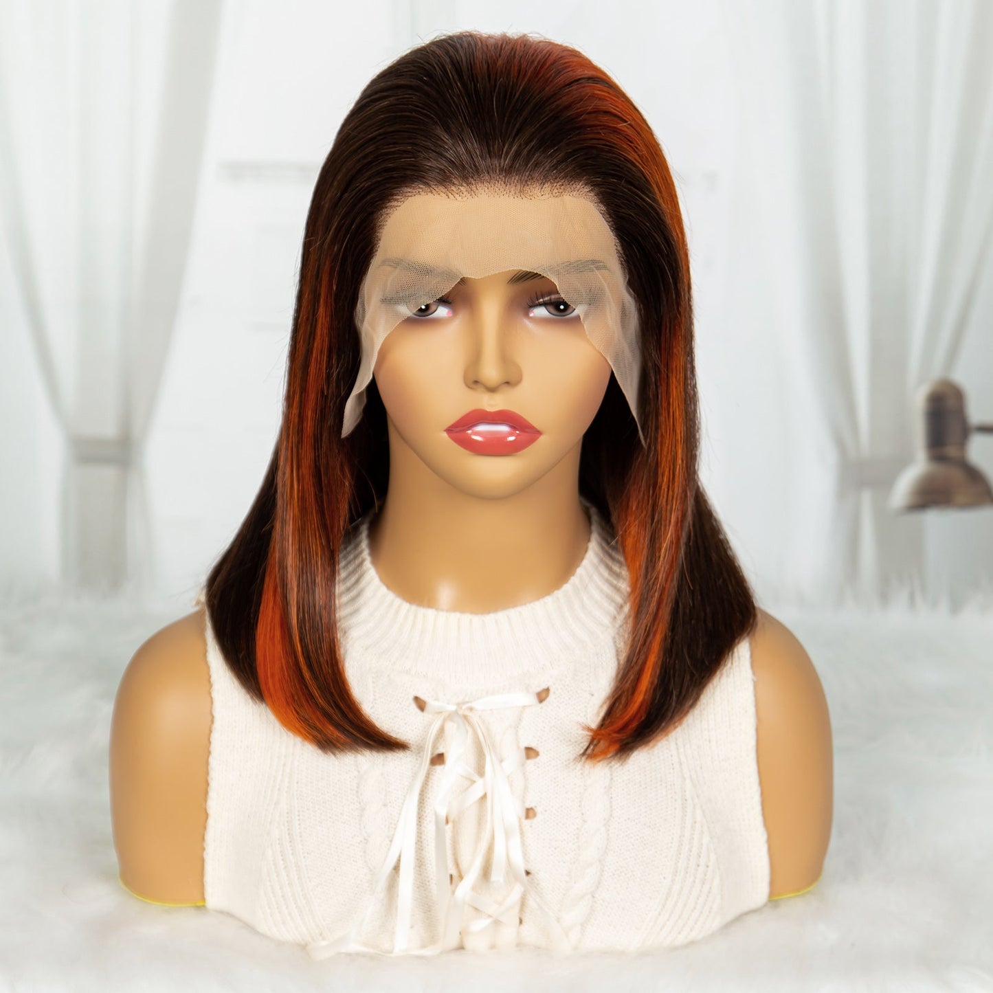 S SEDITTYHAIR 16" Ginger Highlight Human Hair Wig 12A Hair 13*4 Lace Front Straight 200% Density