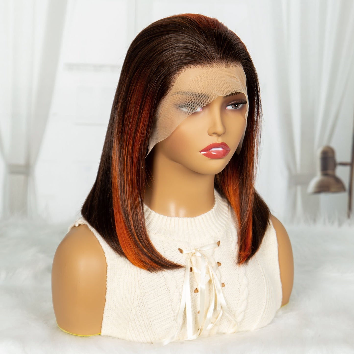 S SEDITTYHAIR 16" Ginger Highlight Human Hair Wig 12A Hair 13*4 Lace Front Straight 200% Density