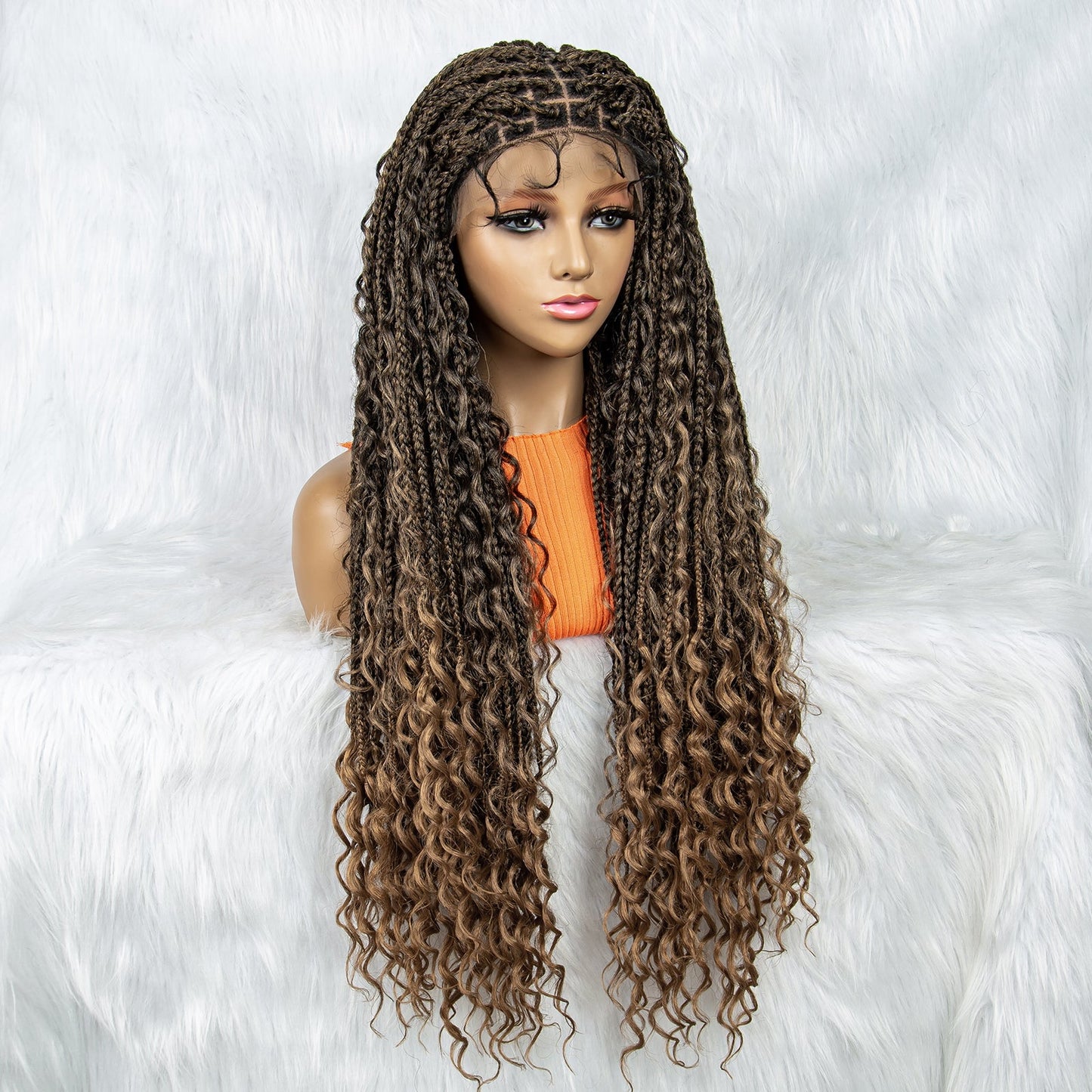 S SEDITTYHAIR 9x6 Lace Front Bohemian Box Braided Wig Hair Synthetic Boho Braided Wig 32"