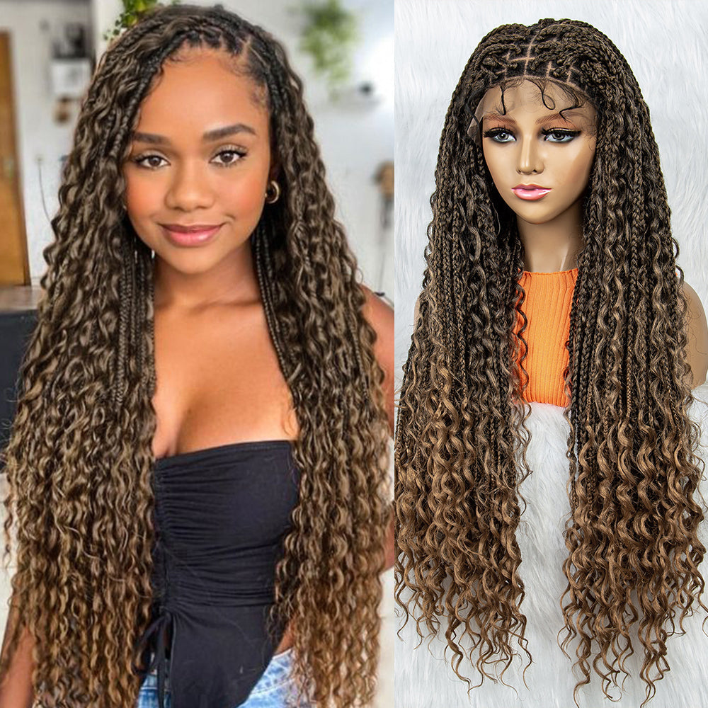 S SEDITTYHAIR 9x6 Lace Front Bohemian Box Braided Wig Hair Synthetic Boho Braided Wig 32"