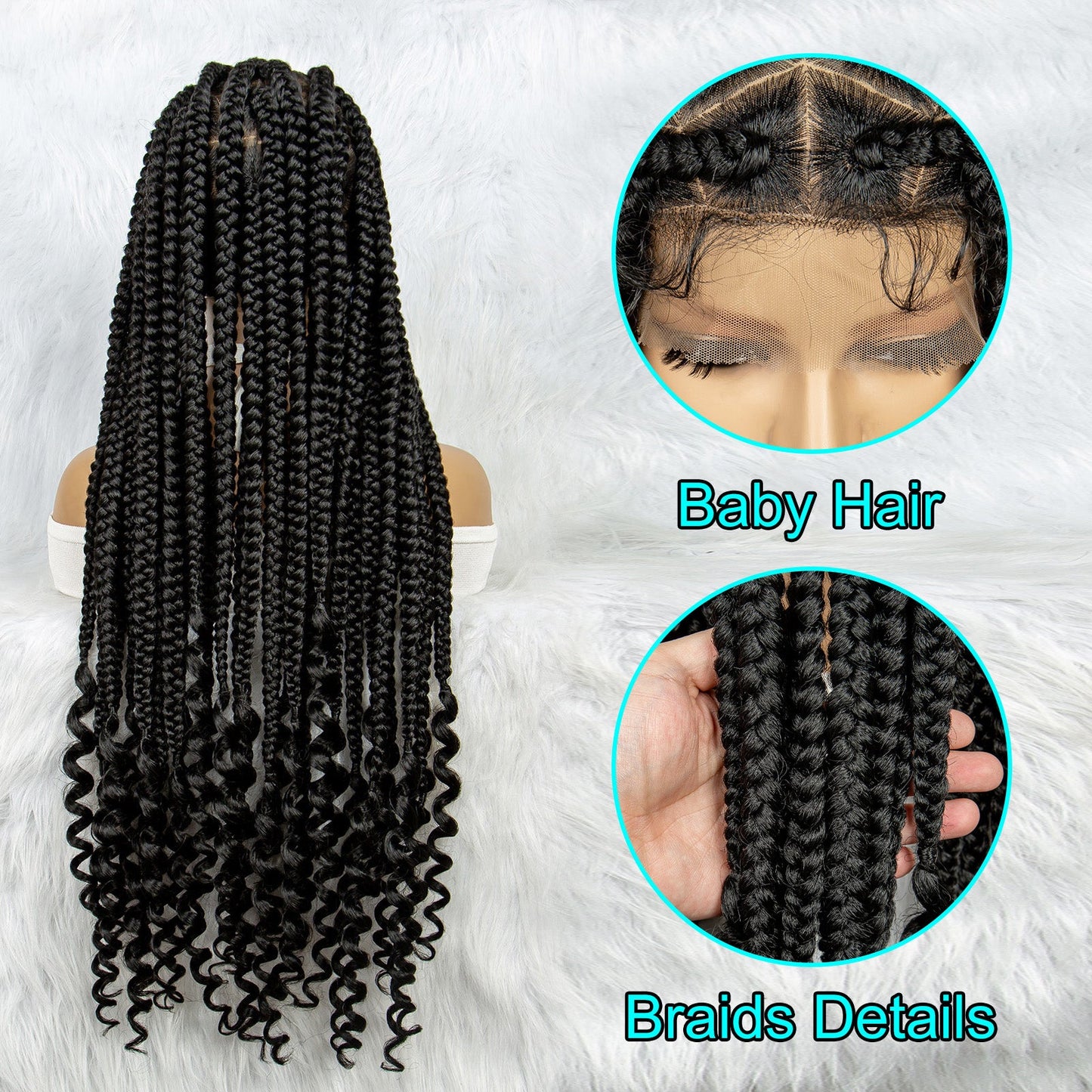S SEDITTYHAIR Synthetic Full Lace Box Braided Wig Knotless Synthetic Braids Hair Wig 34 inches