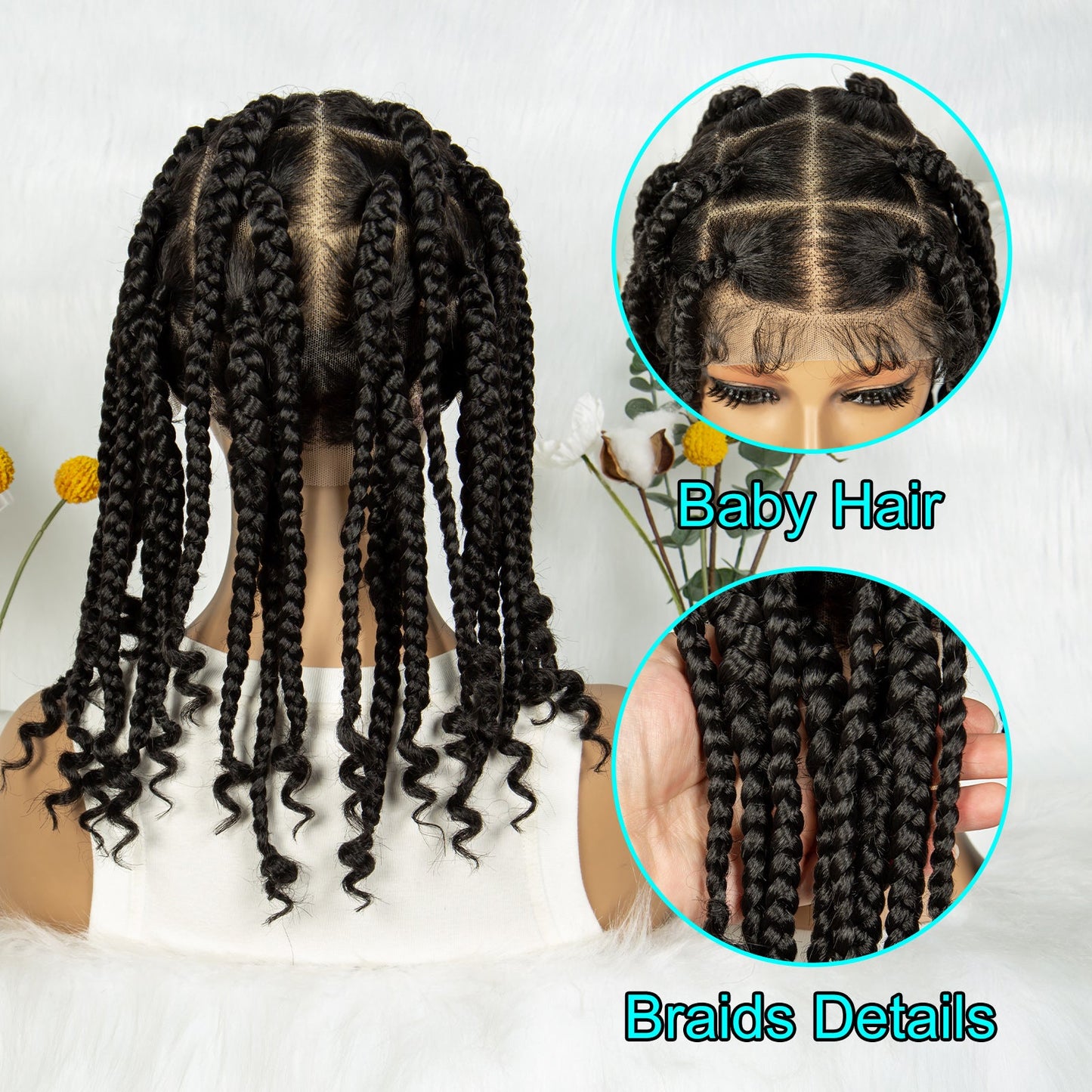 S SEDITTYHAIR Full Lace Knotless Box Braided Wig Synthetic Braids Hair Wig