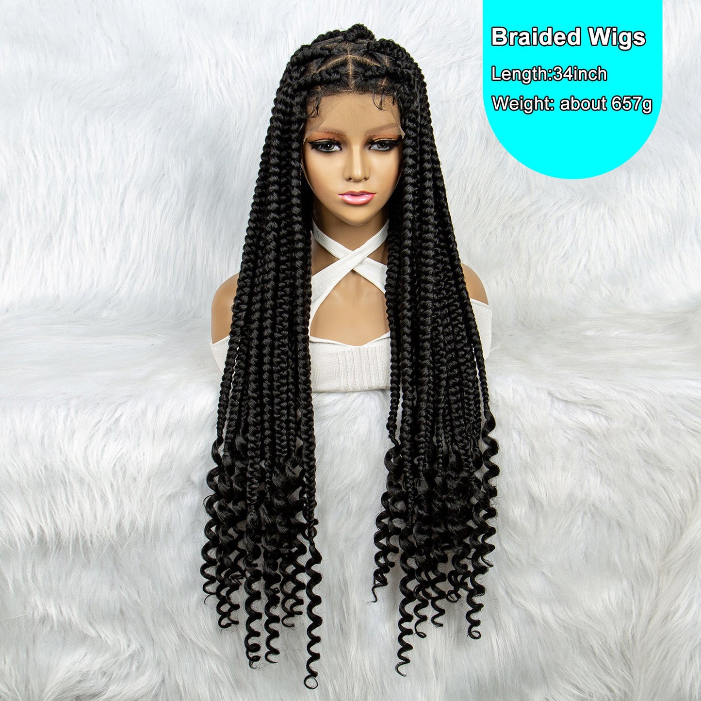 S SEDITTYHAIR Synthetic Full Lace Box Braided Wig Knotless Synthetic Braids Hair Wig 34 inches
