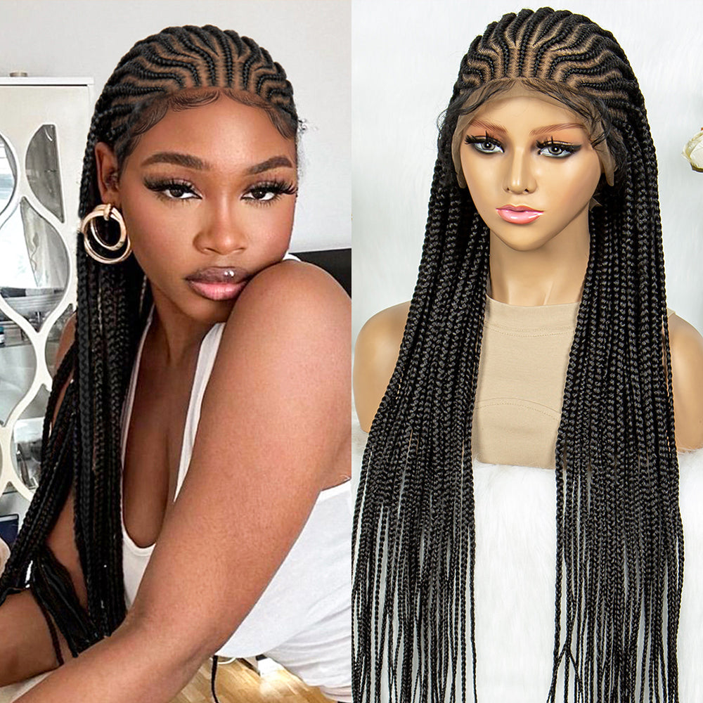 S SEDITTYHAIR Box Cornrow Braided Wig Synthetic Full Lace Hair Wig 34"