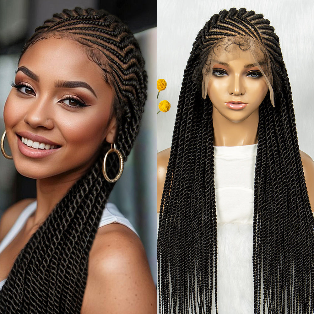 S SEDITTYHAIR Cornrow Twisted Braided Wig Synthetic Full Lace Hair Wig 32"