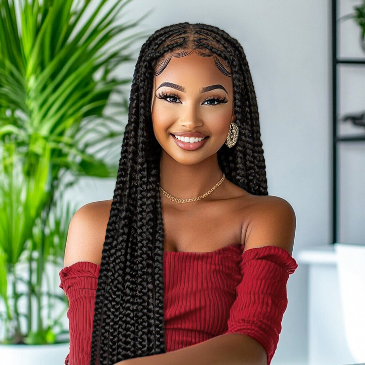 S SEDITTYHAIR Box Cornrow Braided Wig Synthetic Full Lace Braided Wig Box Braids Hair 32"