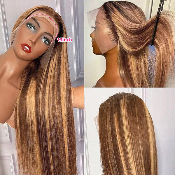 S SEDITTYHAIR 13x4 Lace Front Straight Highlight Human Hair Wig 200% Density