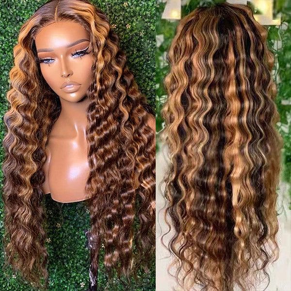 S SEDITTYHAIR 13x4 Lace Deep Wave Curly Highlight Human Hair Wig 200% Density