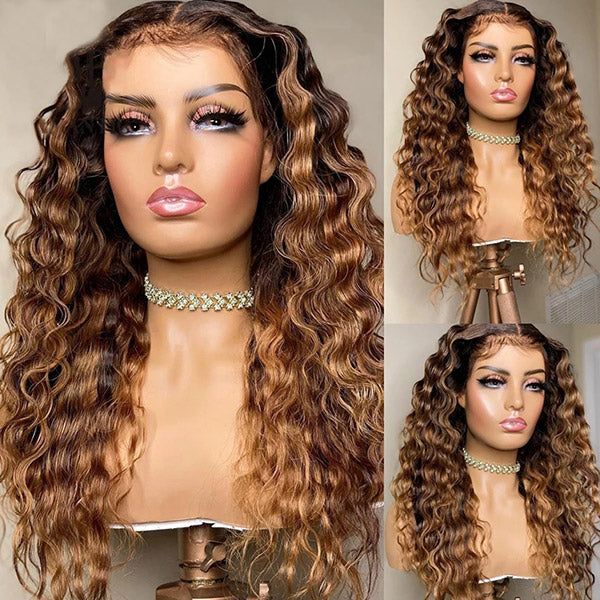 S SEDITTYHAIR 13x4 Lace Deep Wave Curly Highlight Human Hair Wig 200% Density