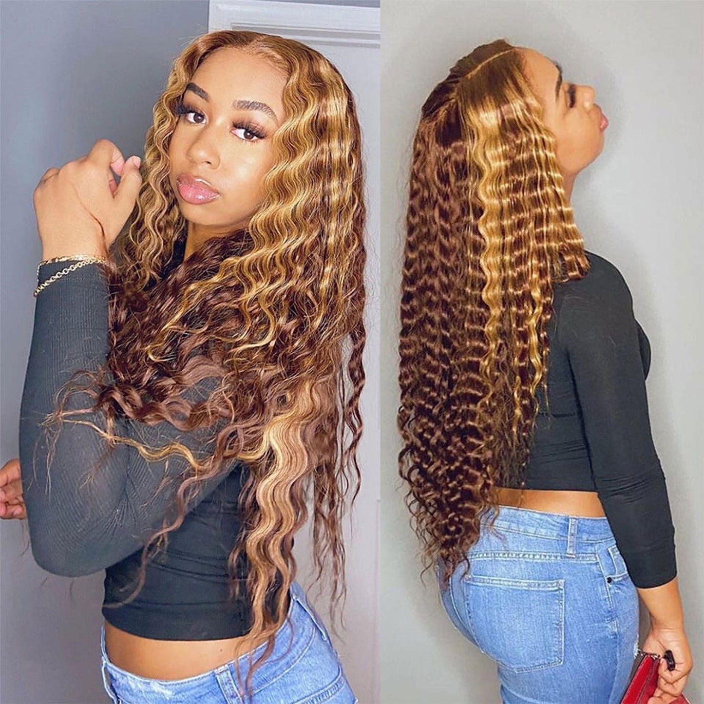 S SEDITTYHAIR 13x4 Lace Deep Wave Curly Highlight Human Hair Wig 200% Density