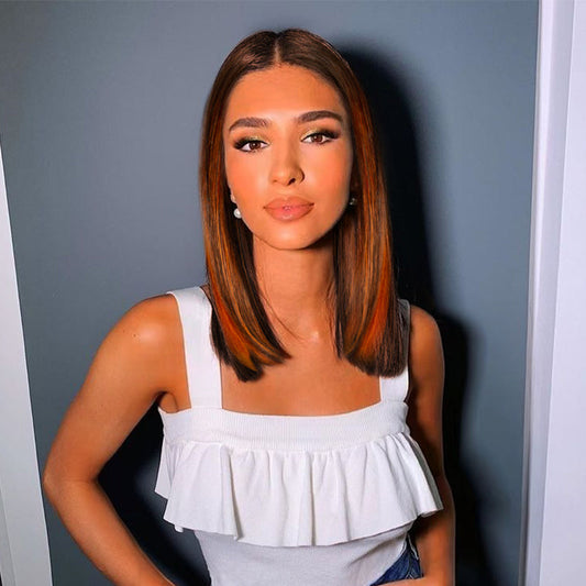 S SEDITTYHAIR 16" Ginger Highlight Human Hair Wig 12A Hair 13*4 Lace Front Straight 200% Density