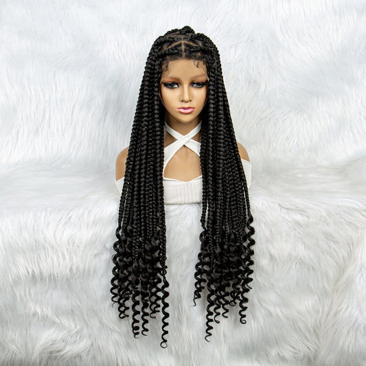 S SEDITTYHAIR Synthetic Full Lace Box Braided Wig Knotless Synthetic Braids Hair Wig 34 inches